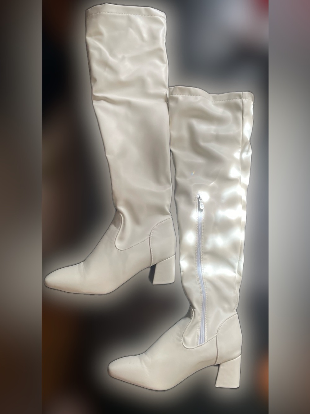 White Over-The-Knee Block Heel Boots
